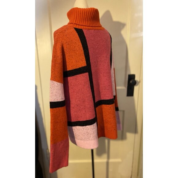 WynneLayers Colorblock L Turtleneck Women Intarsia Sweater Retro Mod Neon - Picture 4 of 16